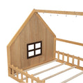 Full Size Wood House Bed With Window And Fence, Natural Old Sku: Wf304147Aa Box Spring Not Required Full Natural Wood Bedroom Pine Bed Frame Solid Wood Mdf