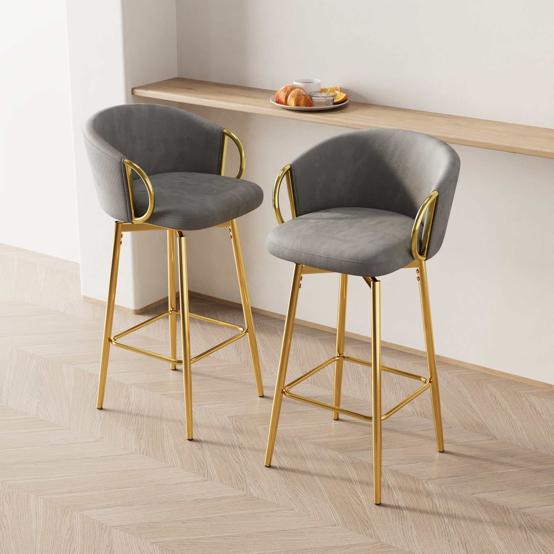 30 Inch Dining Chairs Set Of 2 Modern Style 360 Swivel Bar Chairs With Simple Design, Comfortable High Stools, And Flexible Dining Chairs Suitable For Bars, Restaurants,Velvet Bar Chair Beige Grey