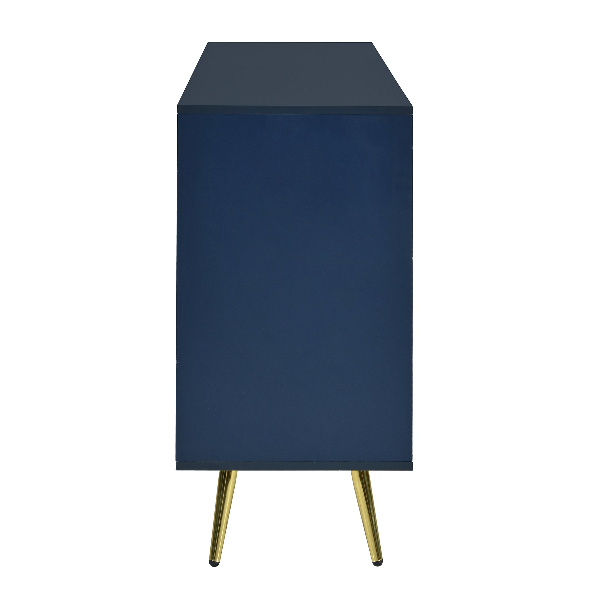 Stylish Sideboard With Wave Geometric Design, Conical Legs, Adjustable, Suitable For Study, Entryway And Living Room Navy Blue American Design Mdf