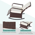 Outsunny Wicker Outdoor Rocking Chair, Patio Recliner With Adjustment Backrest, Pe Rattan Lounge Chair With Adjustable Footrest And Cushions For Garden, Backyard, Porch, Beige Brown Steel