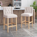 Vienna Contemporary Fabric Tufted Wingback 31 Inch Counter Stools, Set Of 2, Beige And Natural Beige Fabric