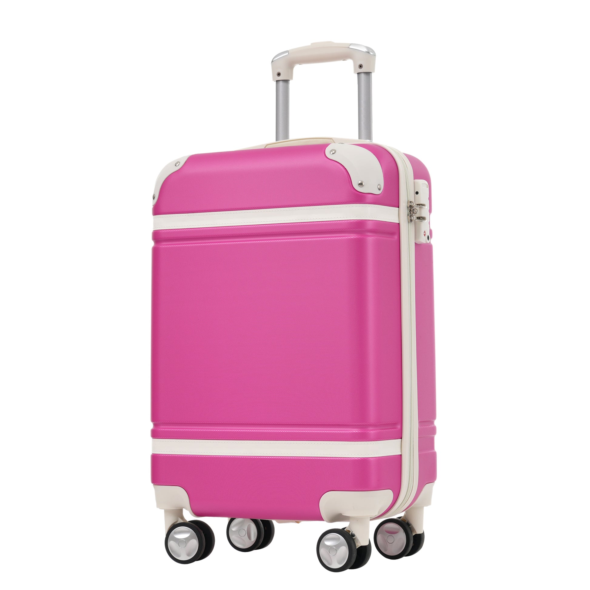 Hardshell Luggage Sets With Bags Carry On Suitcase Double Spinner Wheels With Tsa Lock ,Single Vintage Luggage 20 In,Pink Pink Abs