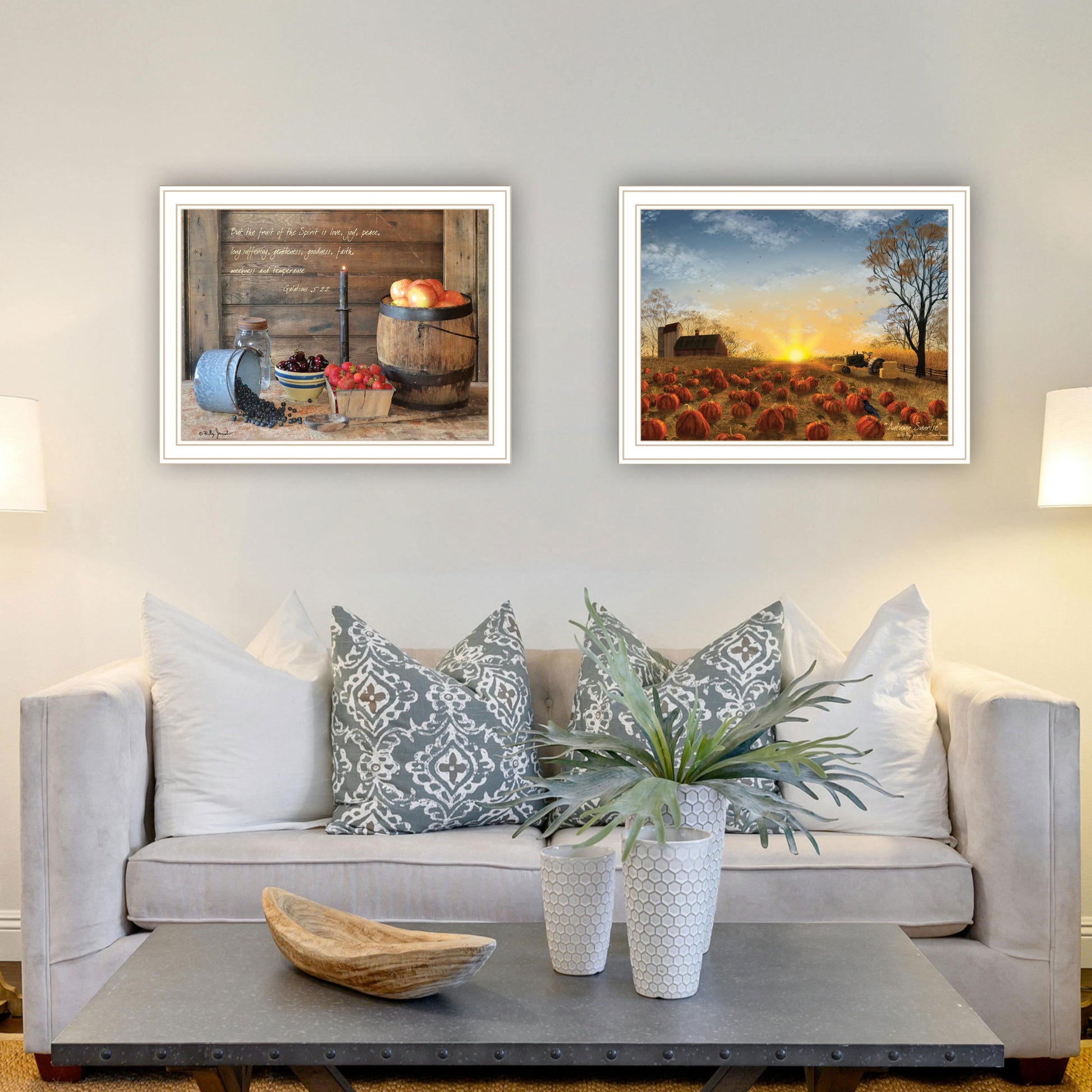 2 Piece Vignette Autumn Sunrise, Fruit Of The Spirit White Framed Wall Art For Living Room, Bedroom Wall Art Print For Home Decor By Billy Jacobs Multi Wood Paper