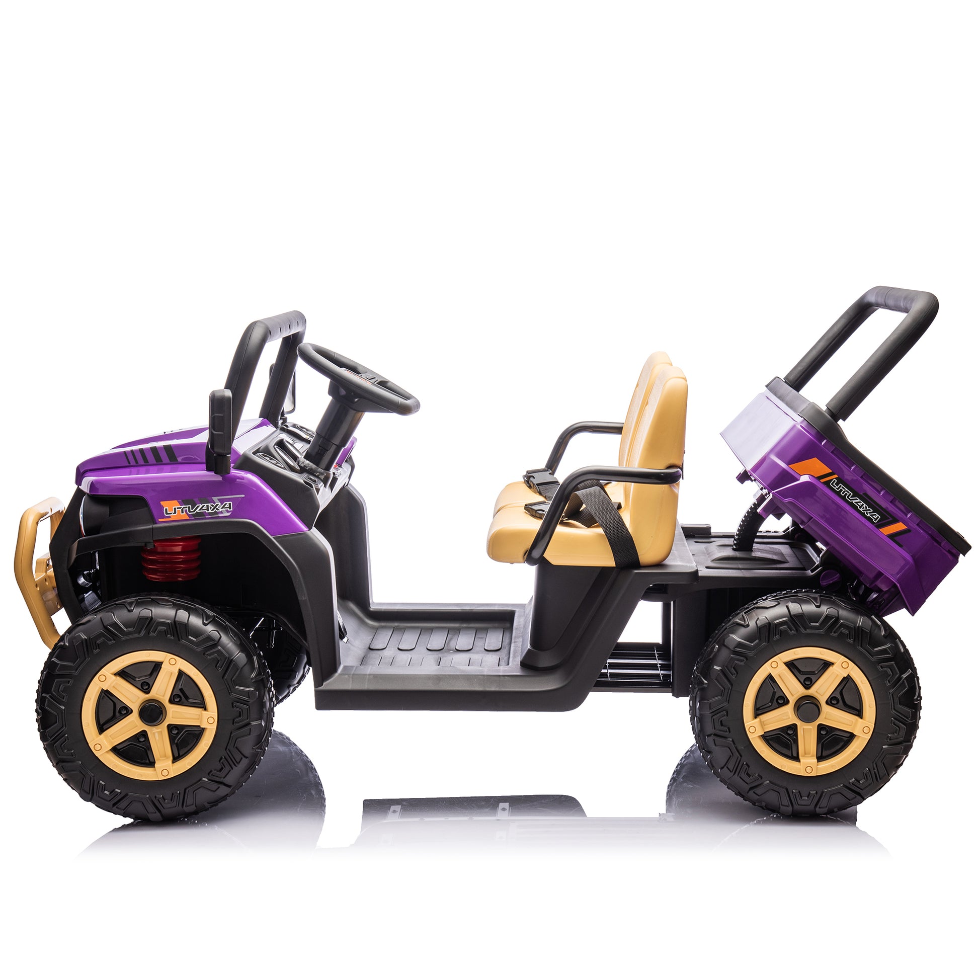 24V Xxxl Kids Ride On Utv W Parents Remote Control,Two Seater,Automatic Tipping Bucket,Rear Wheel Suspension,Slow Start,Portable Handle,Safety Belt,Led Light,Usb,Mp3,Bluetooth,Horn For Kids Aged 3 8. Purple 50 99 Lbs Polypropylene