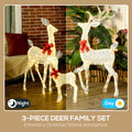 Outsunny 4.5Ft 3 Piece Light Up Christmas Deer Family Set Of 3, Lighted Reindeer Christmas Decorations With 2 Led Light Modes, Stakes, Zip Ties For Indoor, Outdoor, Yard, Lawn, Silver Silver Steel