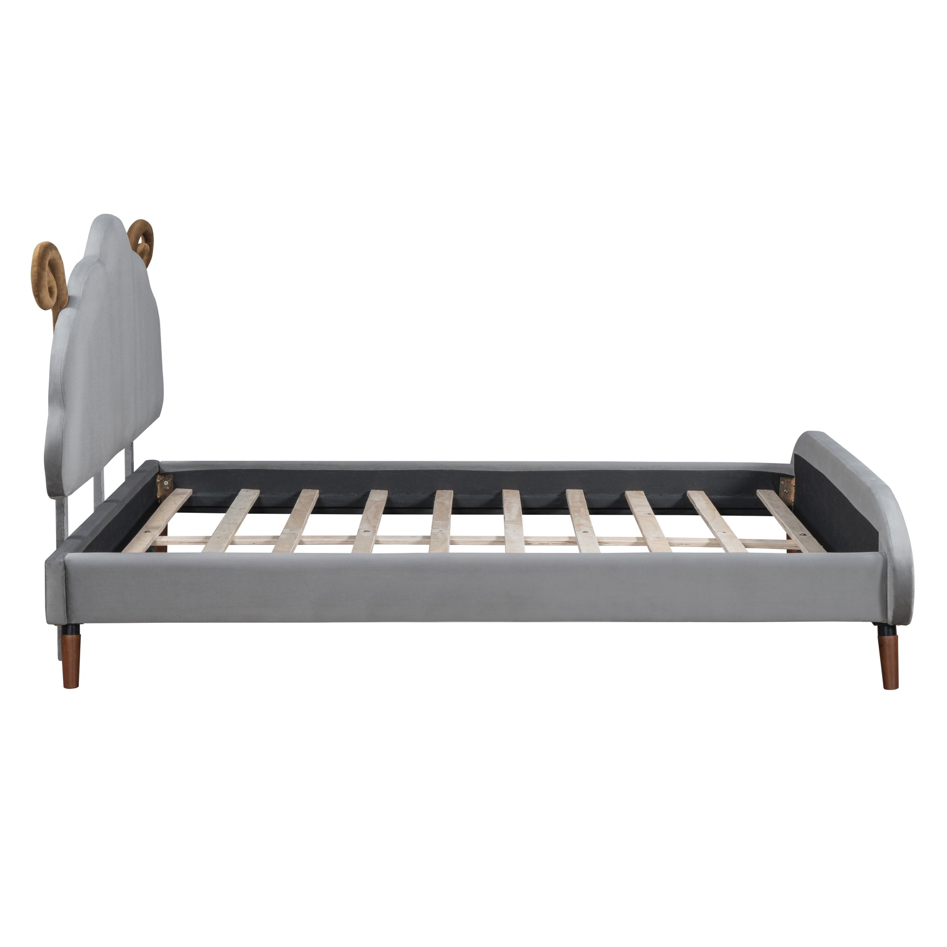 Full Size Upholstered Platform Bed With Sheep Shaped Headboard, Gray Full Gray Plywood