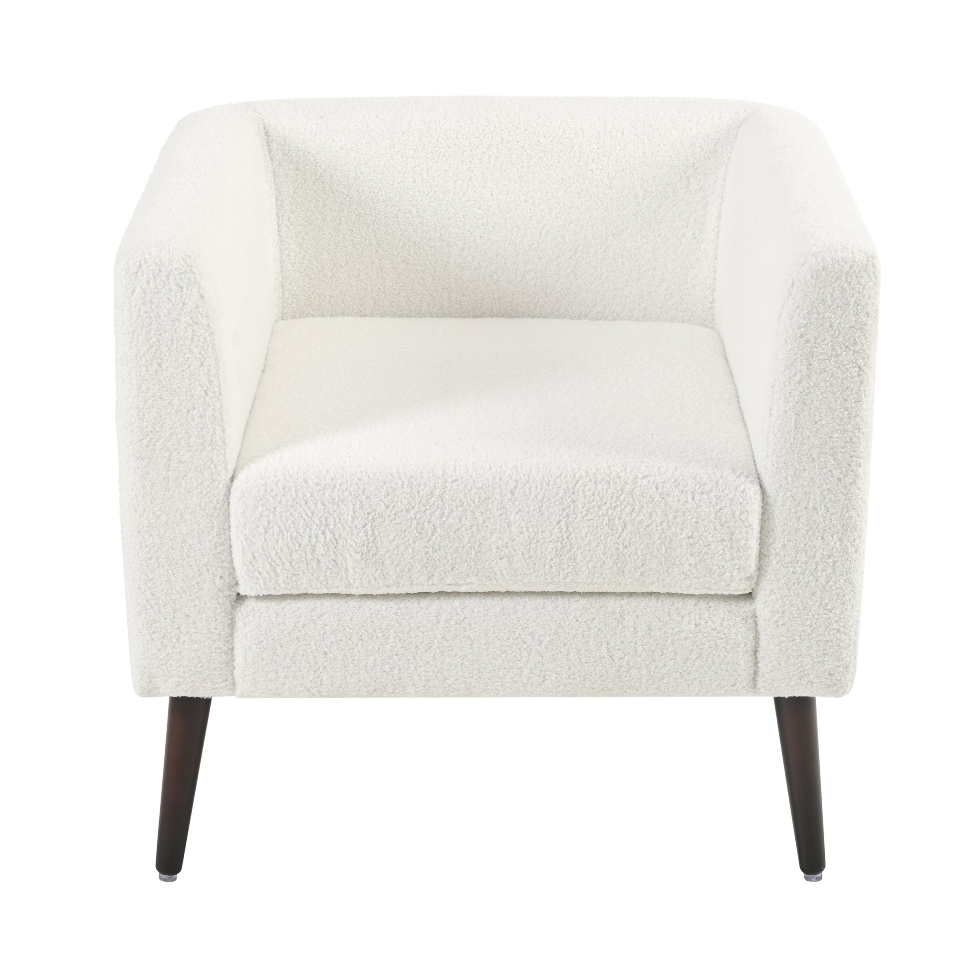 Teddy Fabric Accent Chair, Fabric Armchair Club Chair,Barrel Chair,Upholstered Arm Chair With Solid Wood Legs,Waist Pillow,Padded Single Chair For Living Room Bedroom Study Waiting Room,White White