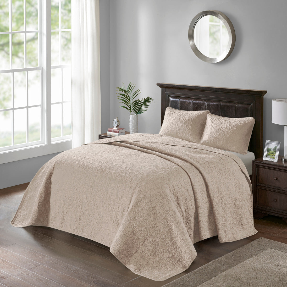 Reversible Bedspread Set Khaki Queen Khaki Cotton