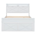 Full Size Wooden Bed With Storage Headboard With Outlets, Extendable Bed With Twin Size Trundle With Three Storage Drawers,White Expected Arrival Time:8.23 Full White Wood