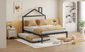Full Size Metal Platform Bed With Twin Size Trundle,House Shaped Headboard Design, Black Full Black Metal