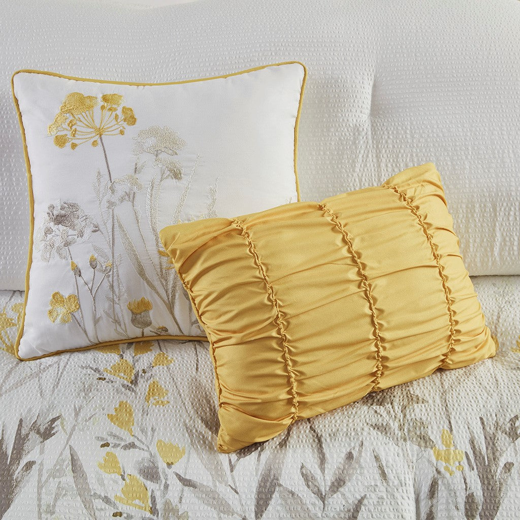 5 Piece Seersucker Comforter Set With Throw Pillows Yellow Full Queen Full Yellow Polyester