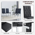 Table And Chair Set, Modern Dining Table, Tempered Glass Tabletop And Silver Colored Leg Table, Soft And Comfortable Dining Chair, Perfect For Dinner, Meetings, Home And Office Decor Black Seats 6 Glass