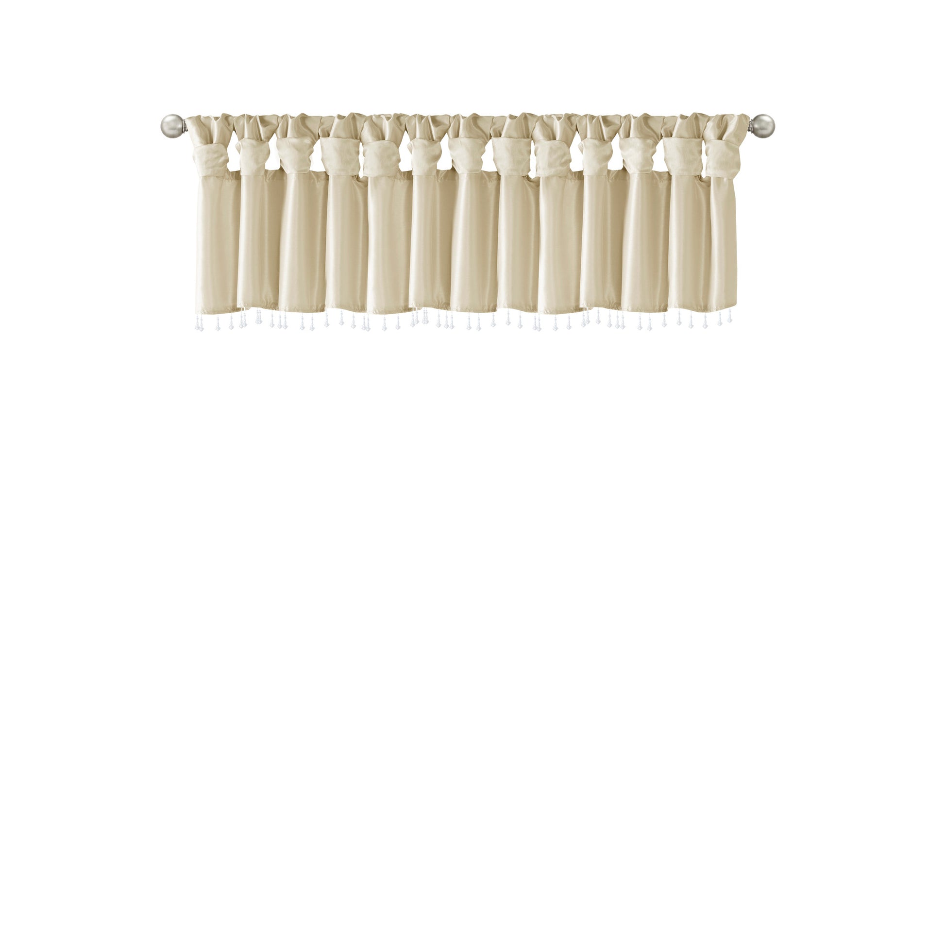 Lightweight Faux Silk Valance With Beads Champagne 50X26" Champagne Microfiber