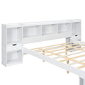 Queen Size Wood Platform Bed With Multi Storage Headboard And A Drawer, White Box Spring Not Required Queen White Wood Bedroom Bed Frame Solid Wood Mdf