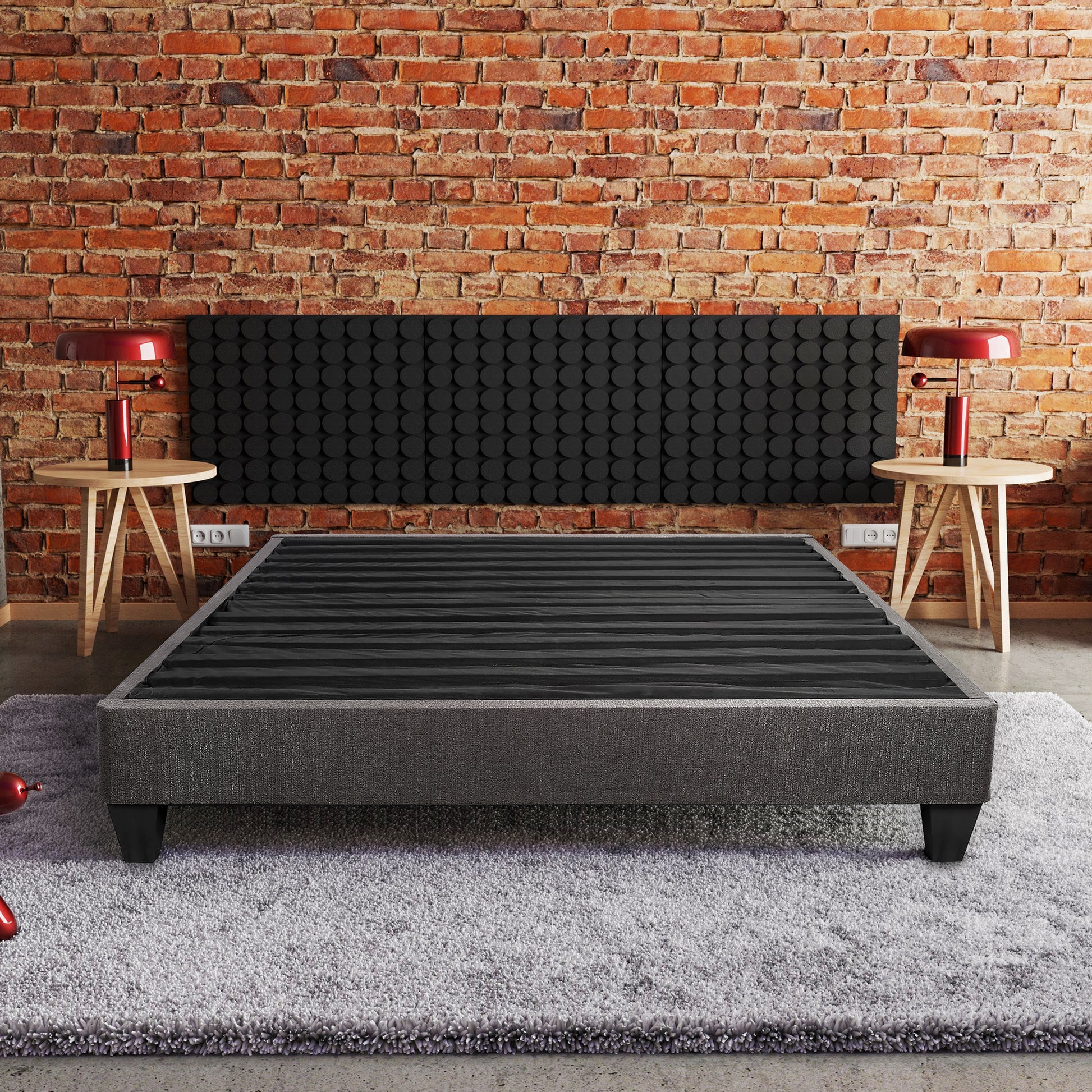 Contemporary 14 In. Platform Mattress Foundation, Queen Size Upholstered Bed Frame Base, Dark Gray Box Spring Not Required Queen Dark Gray Wood Contemporary Bed Frame Polyester Polyester Plywood