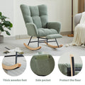 Modern Nursery Rocking Chair, Upholstered Glider Chair With High Backrest, Rocker Accent Armchair With Solid Wood Legs For Nursery Bedroom Living Room Green Green Teddy