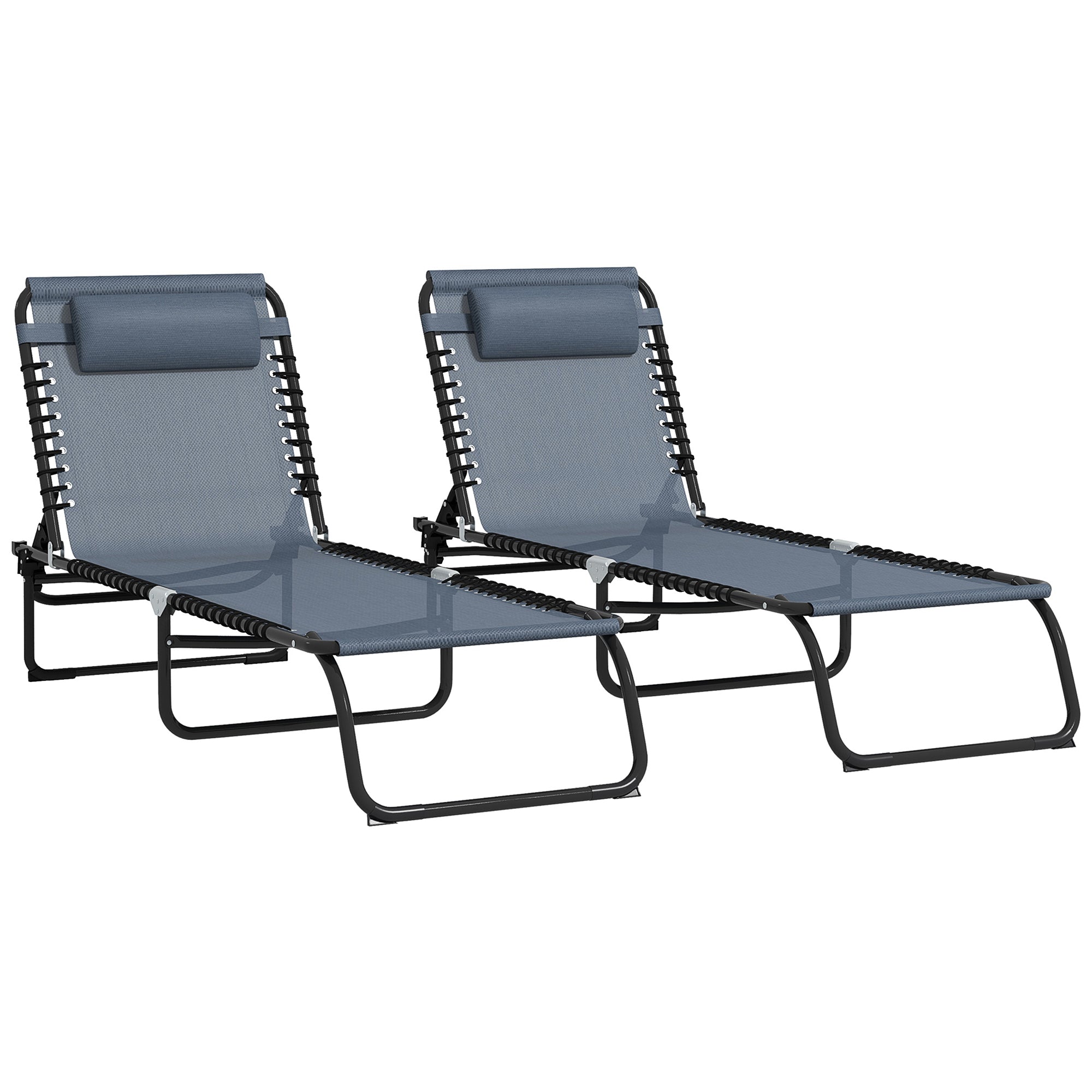 Outsunny Folding Chaise Lounge Pool Chair, Patio Sun Tanning Chair, Outdoor Lounge Chair With 4 Position Reclining Back,Mesh Seat For Beach, Yard, Patio, Gray Gray Steel