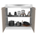 Freestanding Sink, Double Door Cabinet, Two Shelves, White Light Gray Multicolor Solid Wood Mdf Engineered Wood