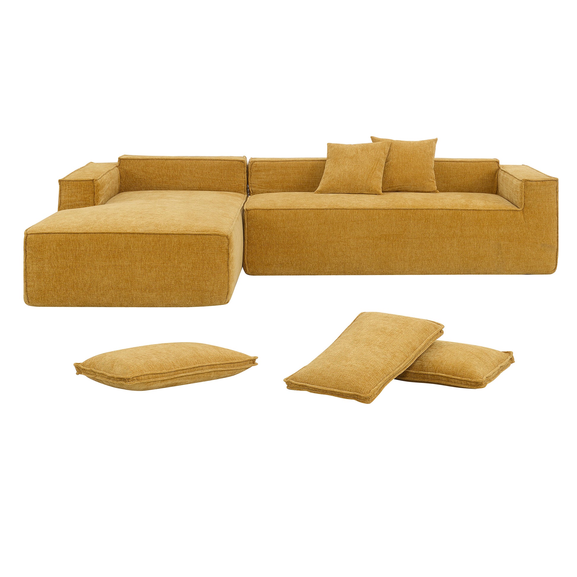 111.5*72"Minimalist Style Modular Sectional Sofa,Wrinkle Resistant Chenille Couch Set,L Shaped Sleeper Sofa Bed For Living Room,2 Pic Free Combination,No Assembly Require,3 Colors Yellow Chenille 4 Seat