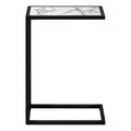 Accent Table, C Shaped, End, Side, Snack, Living Room, Bedroom, White Marble Look Laminate, Black Metal, Contemporary, Modern White Metal