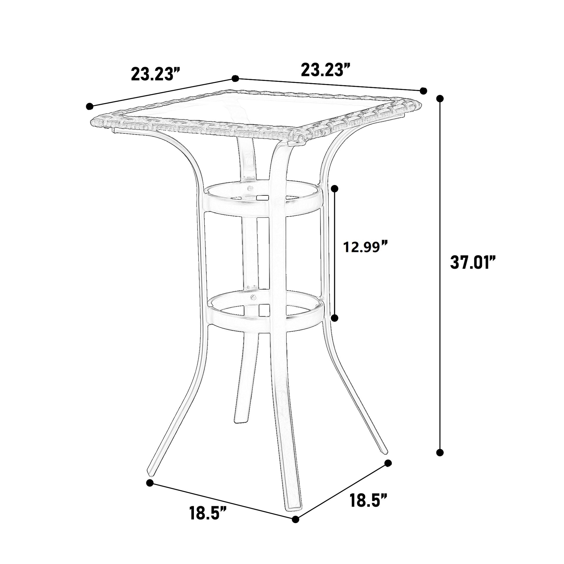 3 Pieces Outdoor Bar Stools Set,Rattan Bar Chairs,With Glass Table Top, Wicker Bar Stools For Backyard, Garden, Pool, Balcony And Deck, Brown Brown Steel