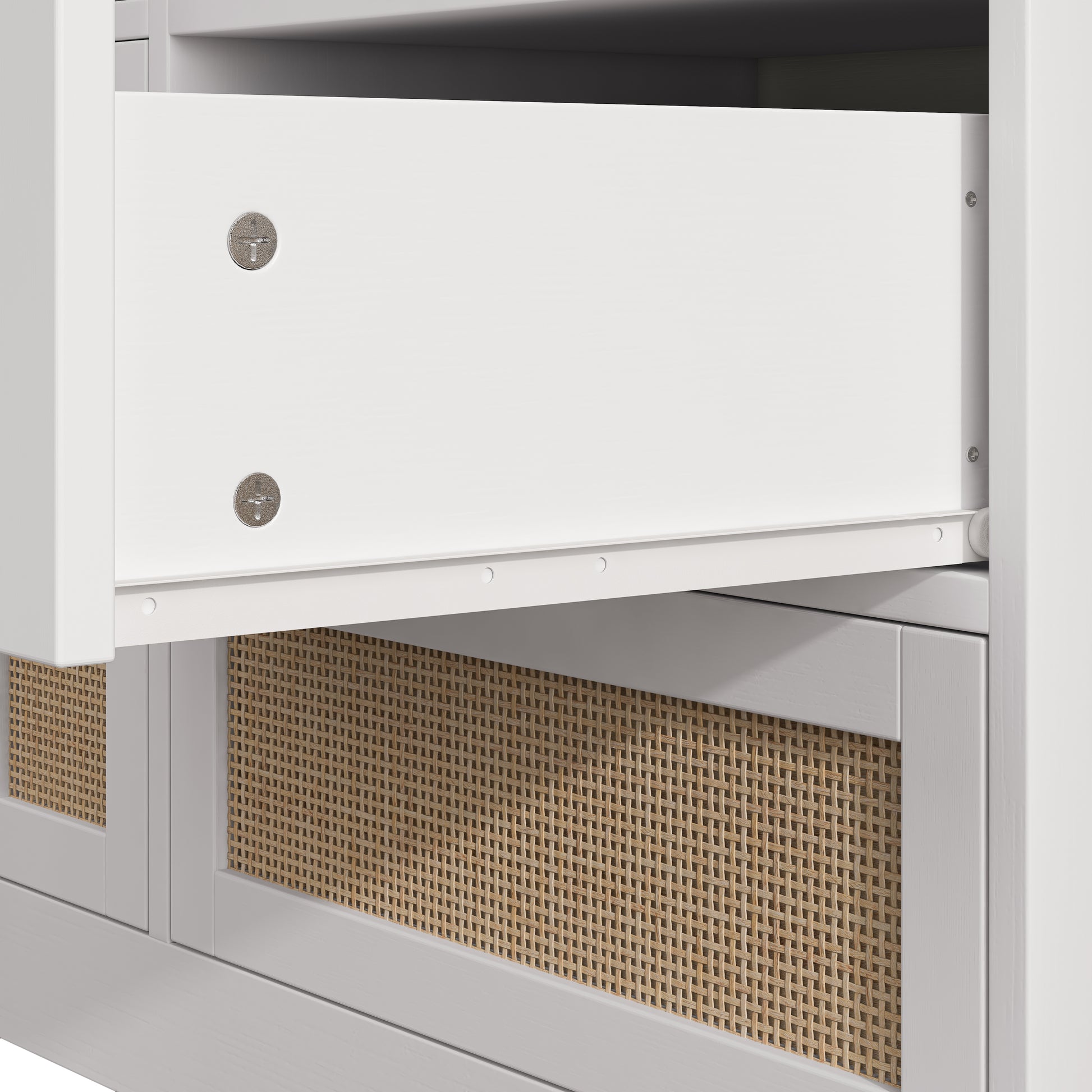 51.2 "Rattan Locker With Drawers, 9 Drawers, Metal Handles For Kitchen, Living Room, Bedroom White White Mdf