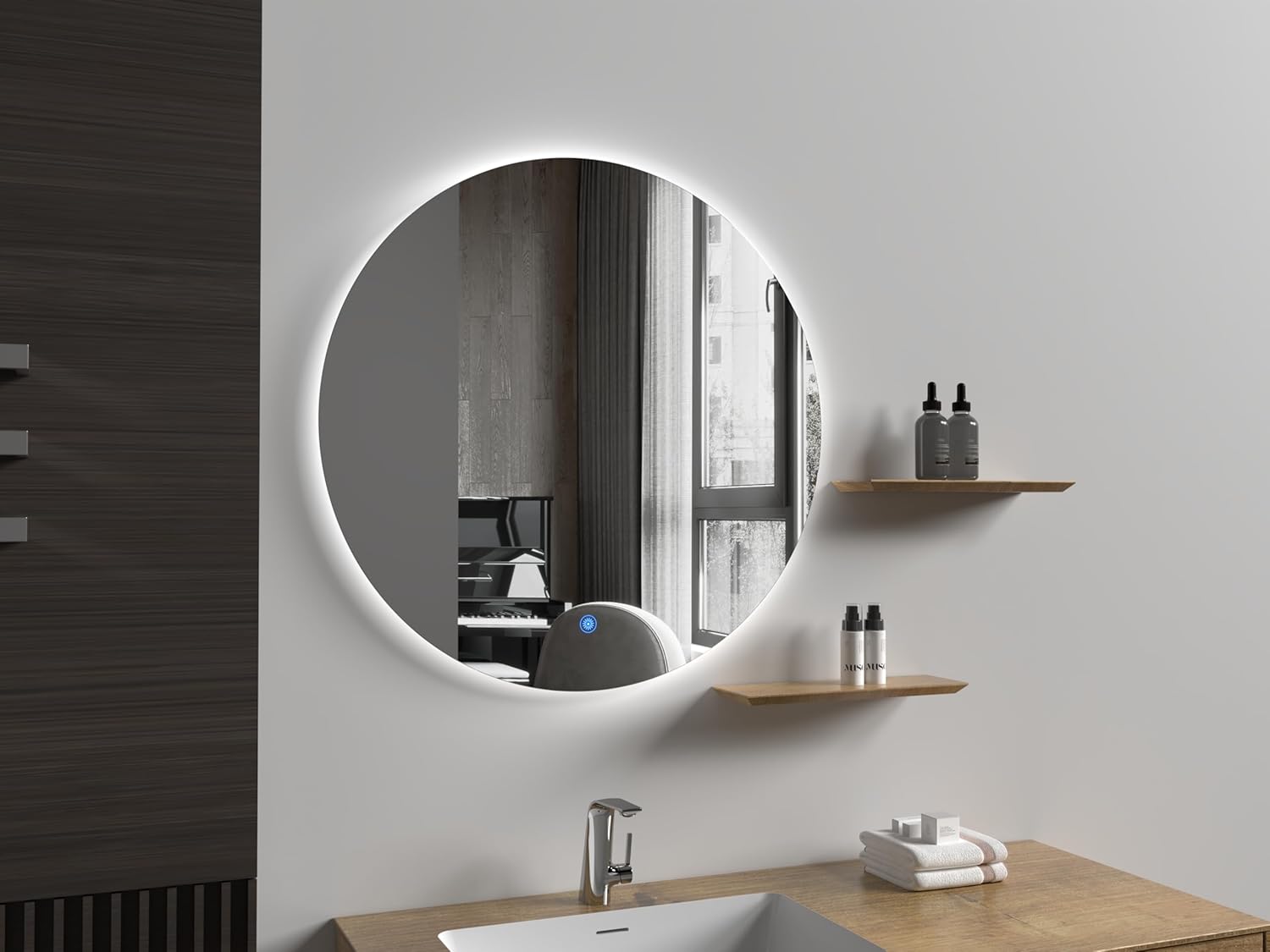 32" Wall Mounted Led Round Mirror With Lights Wall Mounted Led Vanity Mirror With Anti Fog 3000K Backlitlighted Mordern Makeup Mirror Circle Wall Mirror, 24Ledm408 White Glass