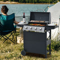 Propane Gas Grill 4 Burner Barbecue Grill, Stainless Steel 34,000 Btu Patio Garden Barbecue Grill With Two Shelves, Lid, Wheels And Bottle Opener Black Iron