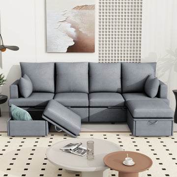 Modern U Shape Modular Sofa, 6 Seat Chenile Sectional Couch Set With 2 Pilows Lncluded, Freely Combinableindoor Funiture For Living Room,Apartment, Office, 3 Colors Light Gray Chenille Metal Primary Living Space Medium Soft Loose Back Modern Poplar Foam