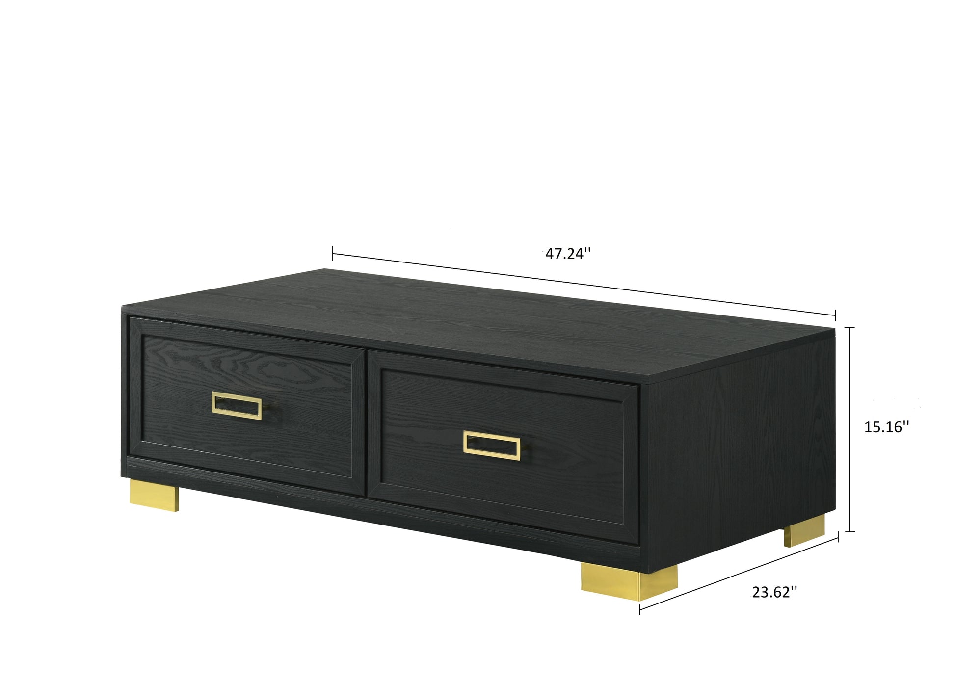 1Pc Contemporary Coffee Table Storage Drawers Black Gold Finish Metal Pull Knob Living Room Wooden Modern Furniture Black,Gold Primary Living Space Contemporary,Modern,Ultra Modern Drawers