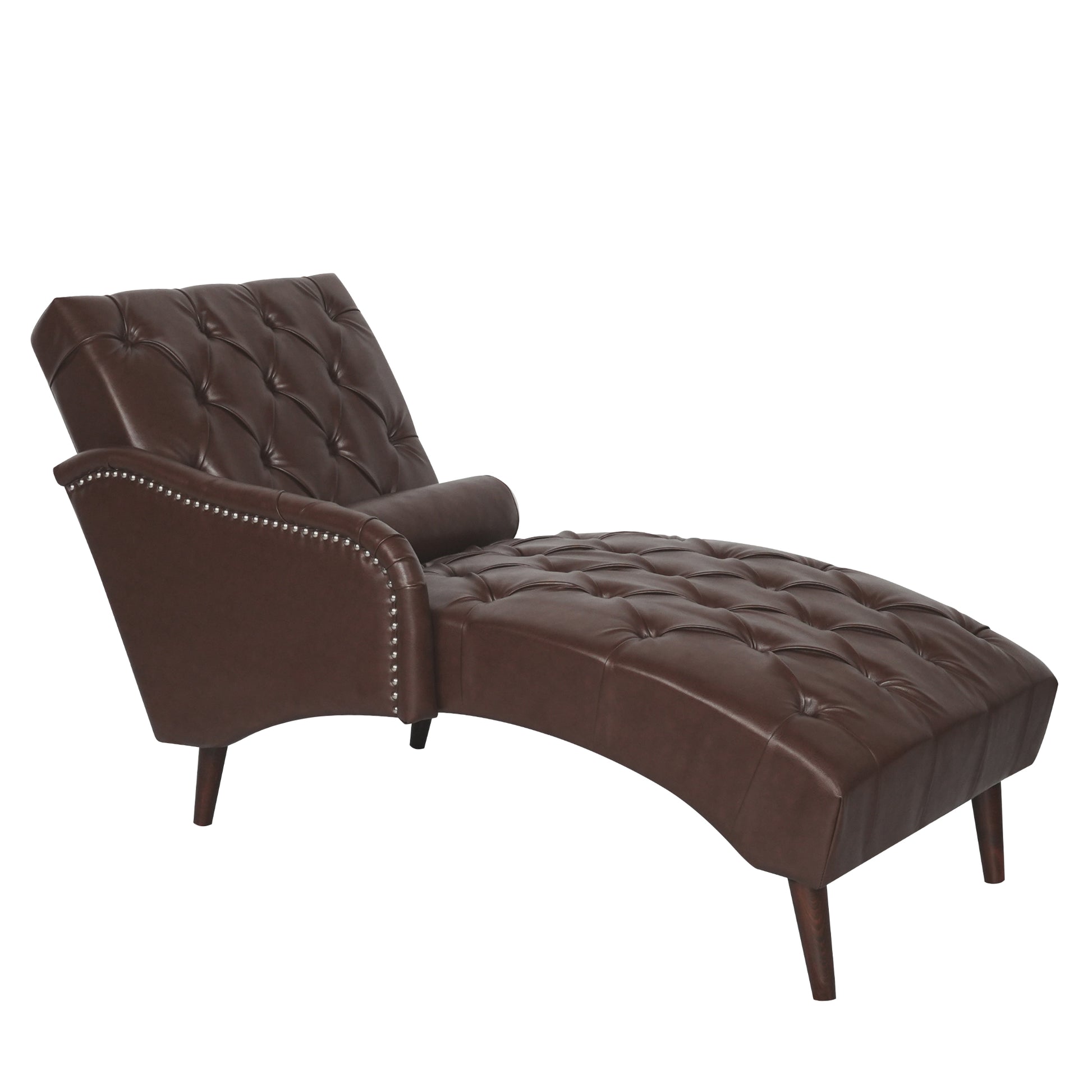 Chaise Lounge Arm Chair Indoor With Pillow And Solid Wood Legs, Leisure Accent Soft Chair With Tufted Back And Arm,Upholstered Chaise Couch Chair For Living Room, Bedroom,Dark Brown Pu Dark Brown Pu