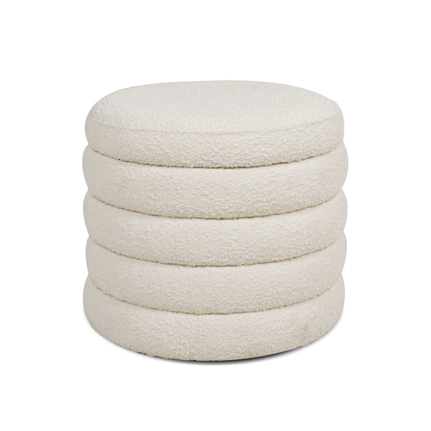 Fuji 19" Oversized Round Storage Ottoman, Ivory White Boucle White Foam Boucle