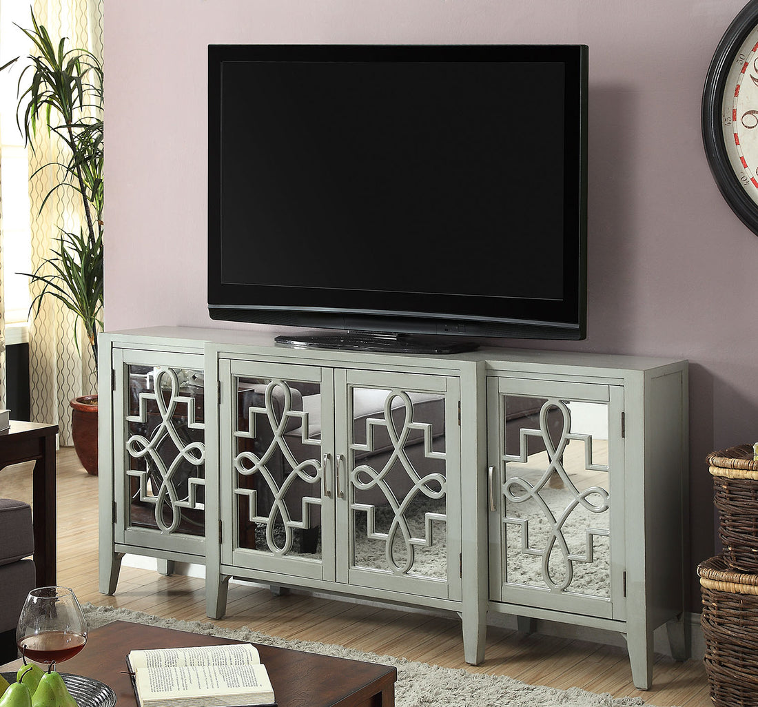 Kacia Antique Gray Finish Console Cabinet Antique Gray Mirror,Synthetic Wood