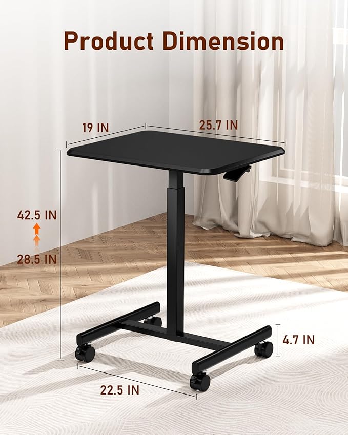 Standing Desk Small Rolling Desk With Lockable Wheels, Mobile Stand Up Desk Adjustable Height, Portable Laptop Desk, Small Computer Standing Table Sit Stand Black Black Metal & Wood