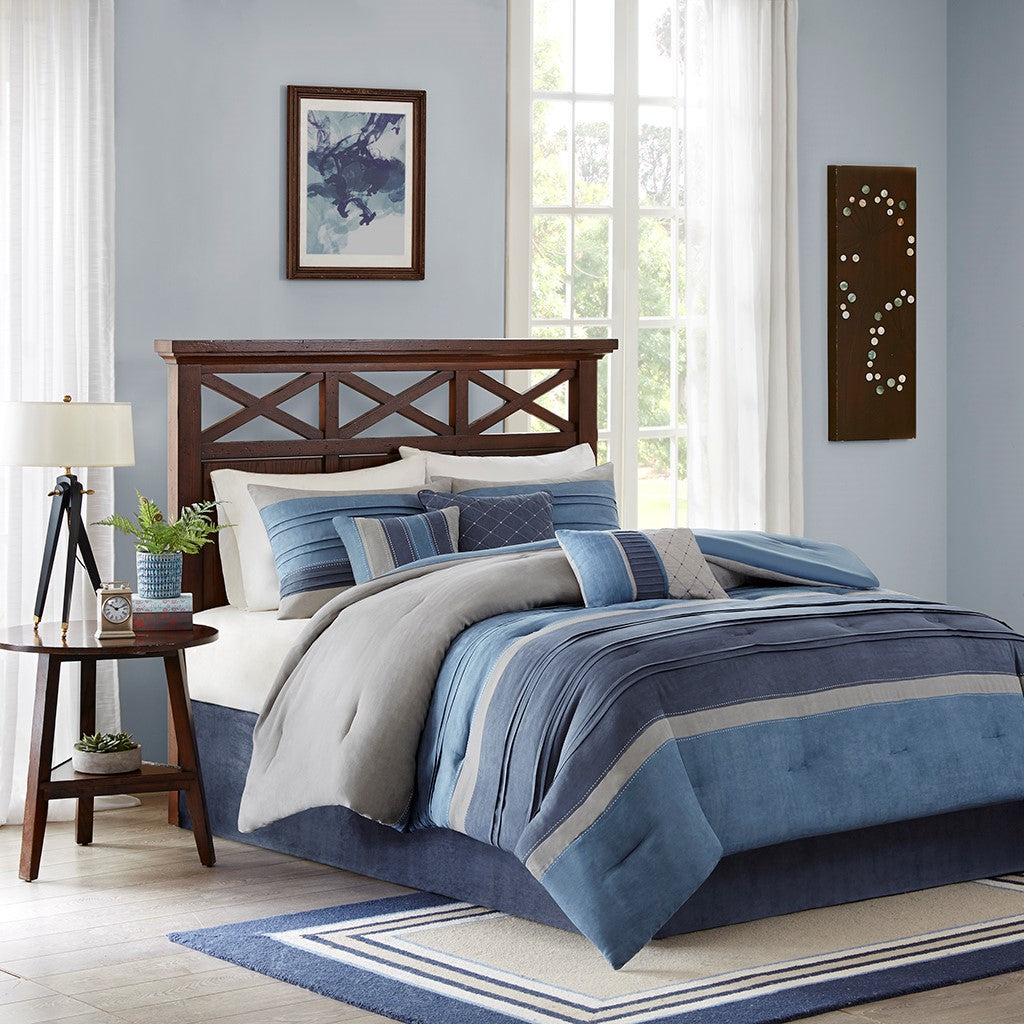 7 Piece Microsuede Comforter Set Navy King King Navy Polyester