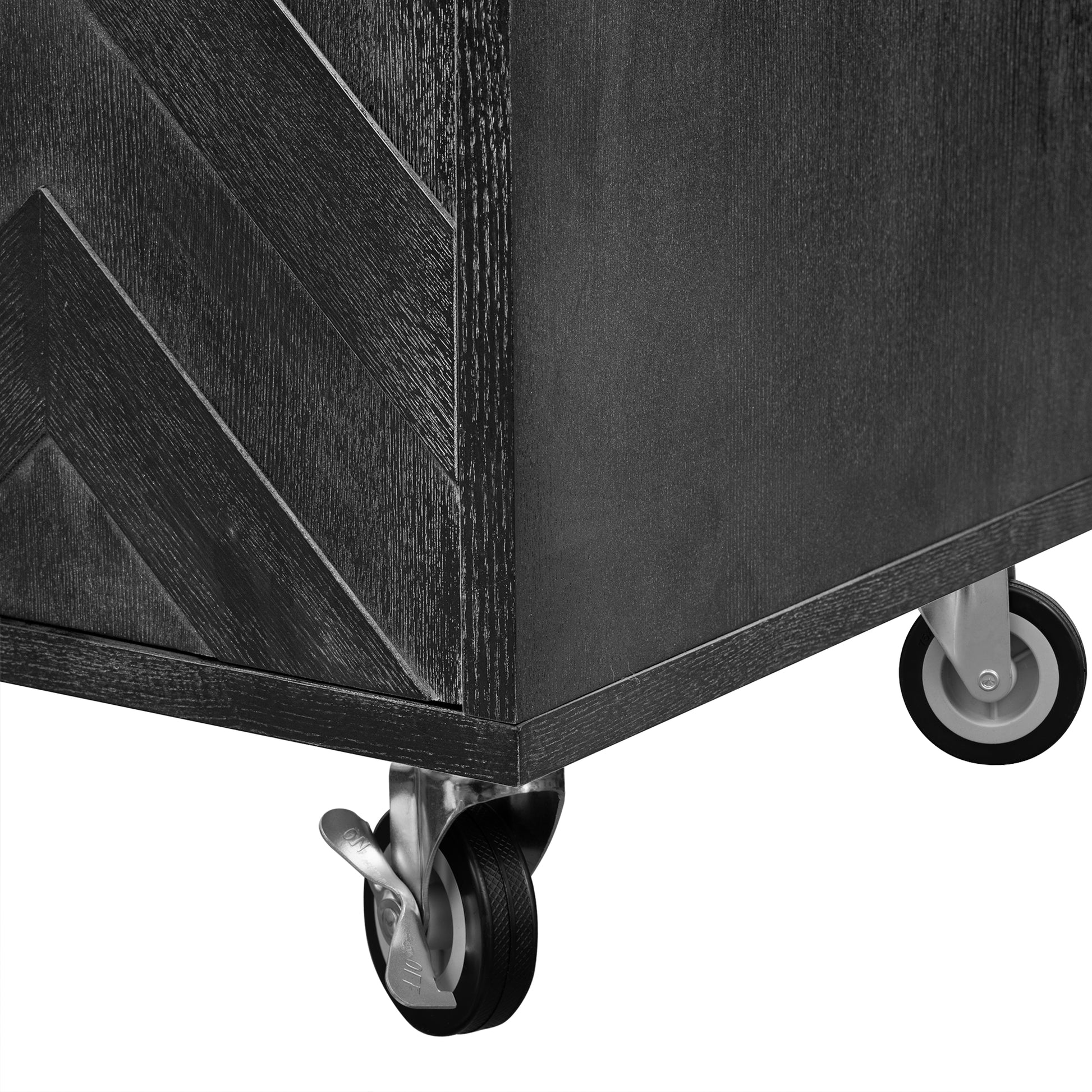 K&K 51.2"W 3D Wave Stripes Ash Veneer Not Cheap Paper Kitchen Island With Drop Leaf, Farmhouse Kitchen Island On Wheels With Internal Storage Rack, Rolling Kitchen Cart Black Black Brown Kitchen