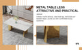 Table And Chair Set.The Table Has A Glass Top With Imitation Marble Pattern Stickers And Stainless Steel Golden Legs. Paried With Chairs With Pu Artificial Leather Backrest Cushions And Black Legs. White Gold Seats 6 Glass Metal