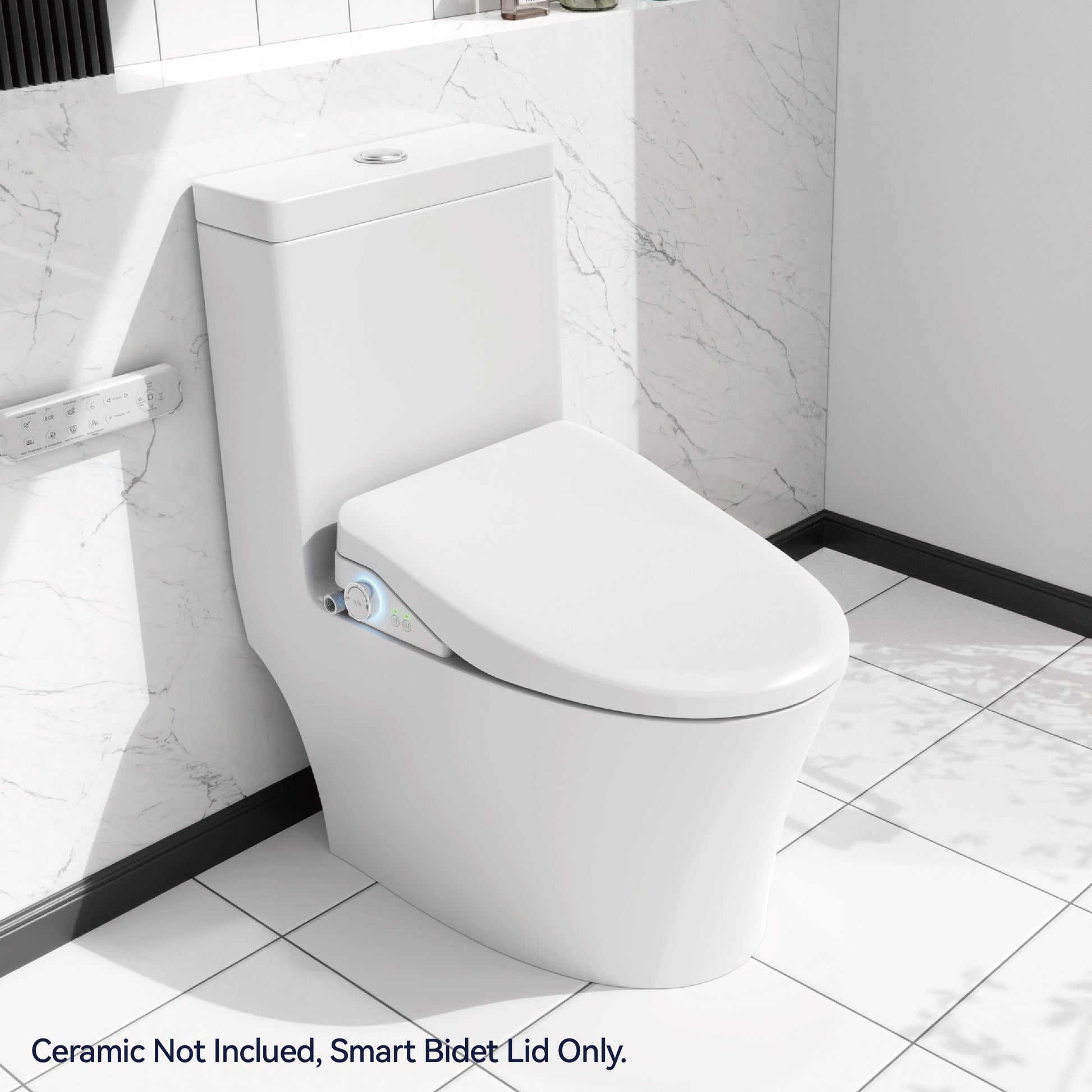 Smart Bidet Toilet Seat With Side Knob Adjustable Heated Seat With Water Temperature And Pressure Adjustment Portable Bidet With Automatic Nozzle Cleaning White Plastic