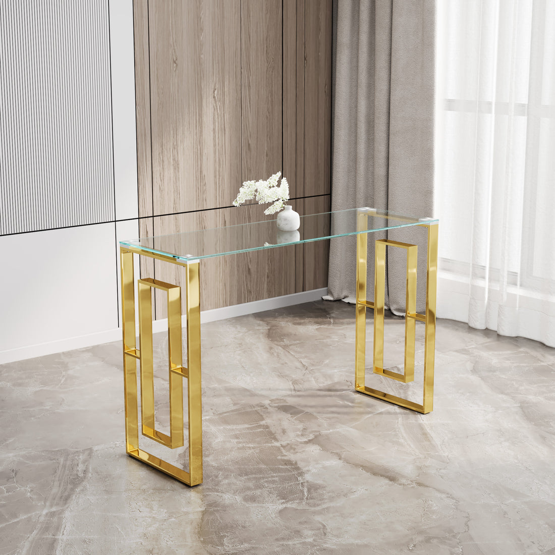 Console Table Stainless Steel Glass,Meal Side Table Golden Clear Bs 02 Golden,Transparent Primary Living Space Modern Stainless Steel