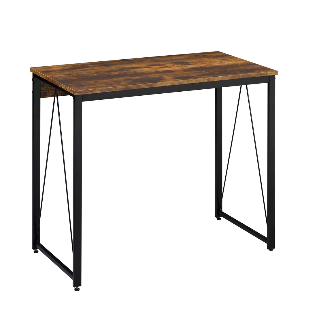 Weathered Oak And Black 35.5" Writing Desk With Metal Sled Base Brown Black Writting Desk Industrial,Rustic Rectangular Desk Wood Metal Sled