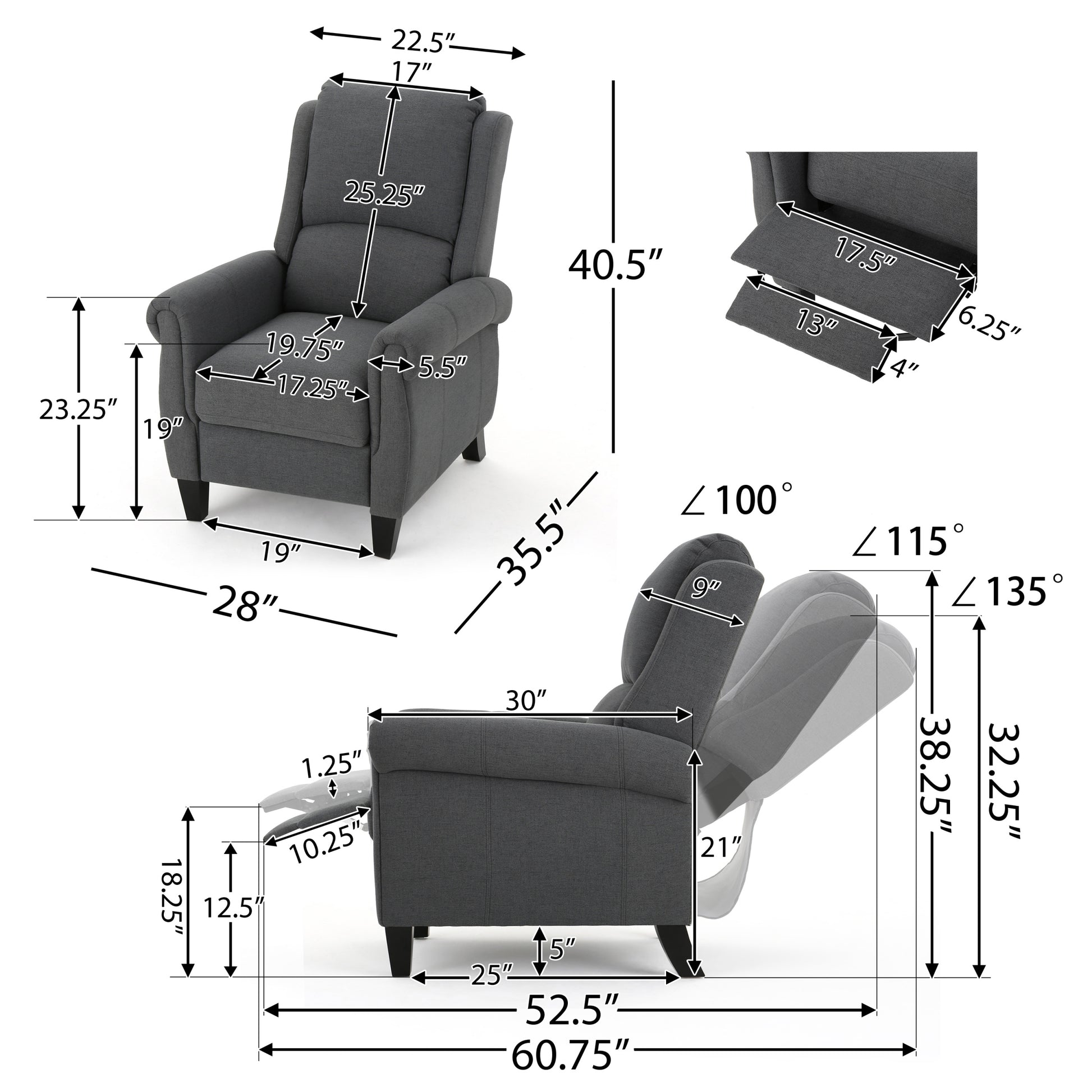 Recliner Charcoal Fabric