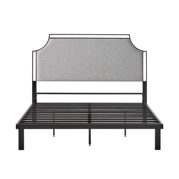 Traditional Upholstered Metal Queen Bedframe Grey Queen Gray Polyurethane Foam Steel