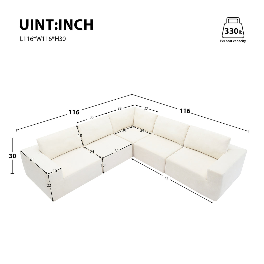 116*116" Modular L Shaped Sectional Sofa,Luxury Floor Couch Set,Upholstered Indoor Furniture,Foam Filled Sleeper Sofa Bed For Living Room,Bedroom,5 Pc Free Combination,3 Colors Beige Fabric 5 Seat