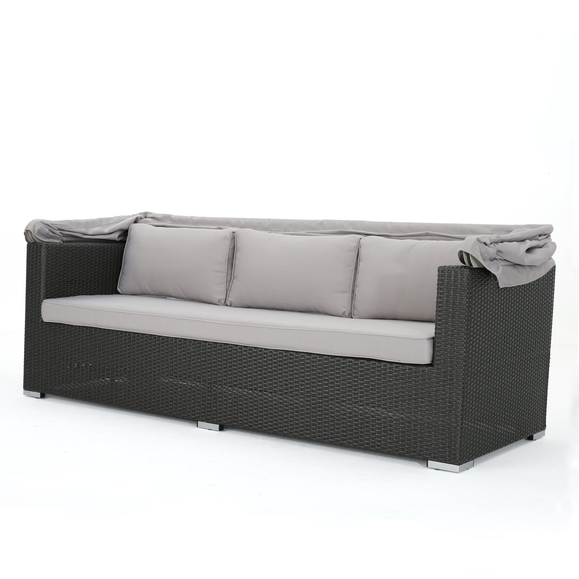 Glaros Sofa Set With Canopy Grey Grey Silver Pe Rattan Iron