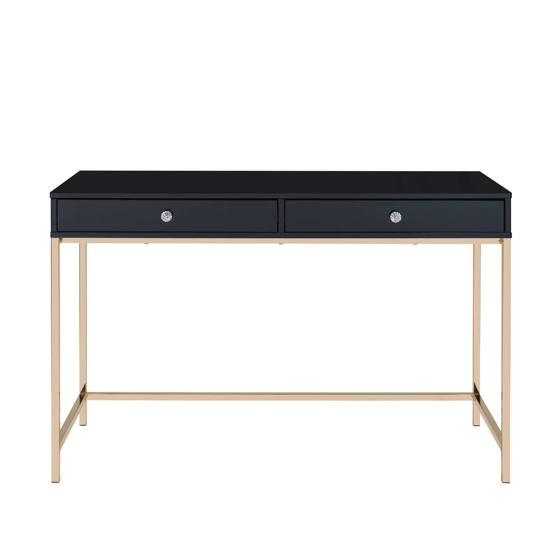 Black High Gloss And Gold 2 Drawer Writing Desk Black Gold Writting Desk Office Contemporary Rectangular Wood Metal