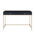 Black High Gloss And Gold 2 Drawer Writing Desk Black Gold Writting Desk Office Contemporary Rectangular Wood Metal