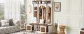 5 In 1 Entryway Bench With Coat Rack, 7 Sturdy Hooks, 2 Spacious Drawers And Adjustable Shelves, 58.8'' Wide Hall Tree With Metal Handles For Hallway, Entryway, Living Room Brown White Mdf