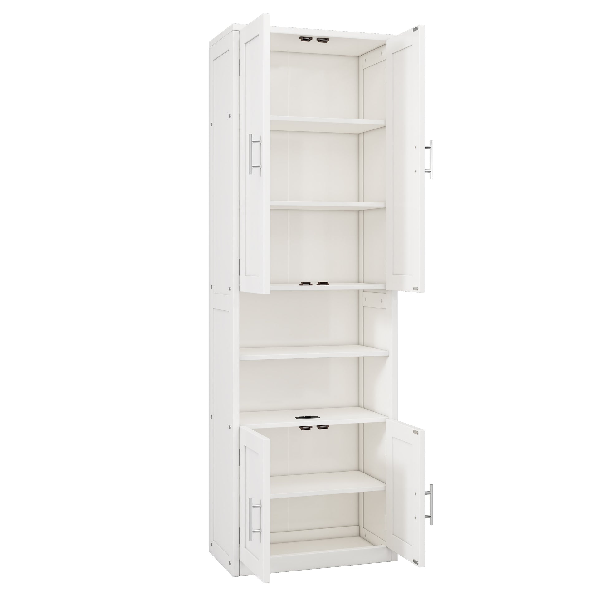2 Doors Bookshelf With Usb Port 3 Adjustable And 3 Fixed Shelves Bookcase Side Cabinet Storage Shelves In White Old Sku:Wf311493Aac White Solid Wood Mdf