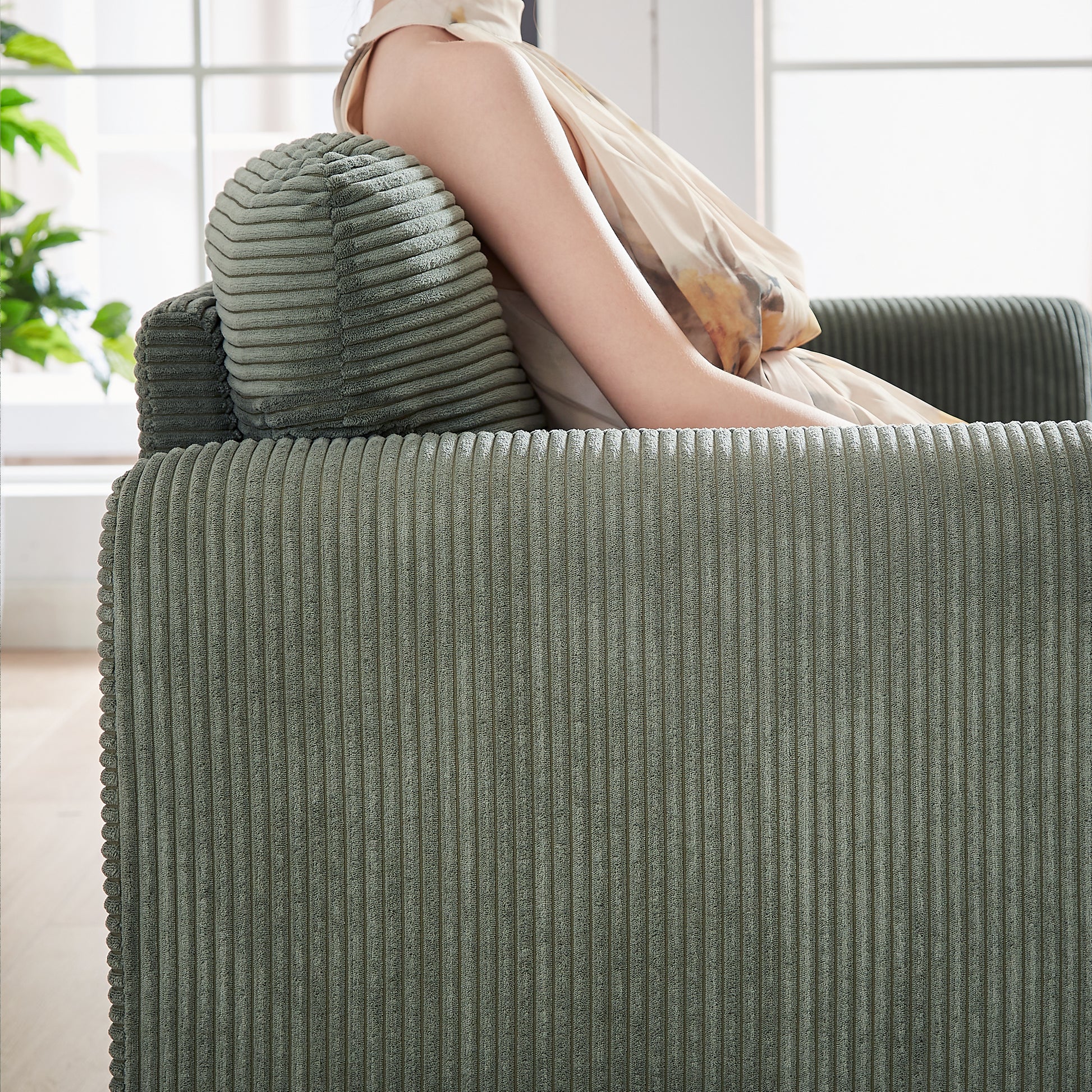 60"Corduroy Fabric Sofa With Two 33" Single Sofa, Modern Sofa With Support Pillow, For Apartment, Office, Living Room & Bedroom Green Corduroy 4 Seat