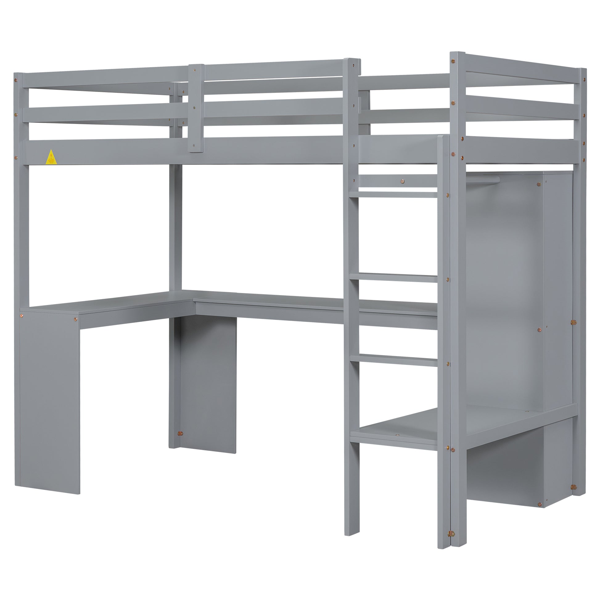 Twin Size Loft Bed With L Shaped Desk, Wardrobe And Storage Shelves, Grey Expected Arrival Time: 8.31 Box Spring Not Required Twin Grey Wood Bedroom Solid Wood Mdf